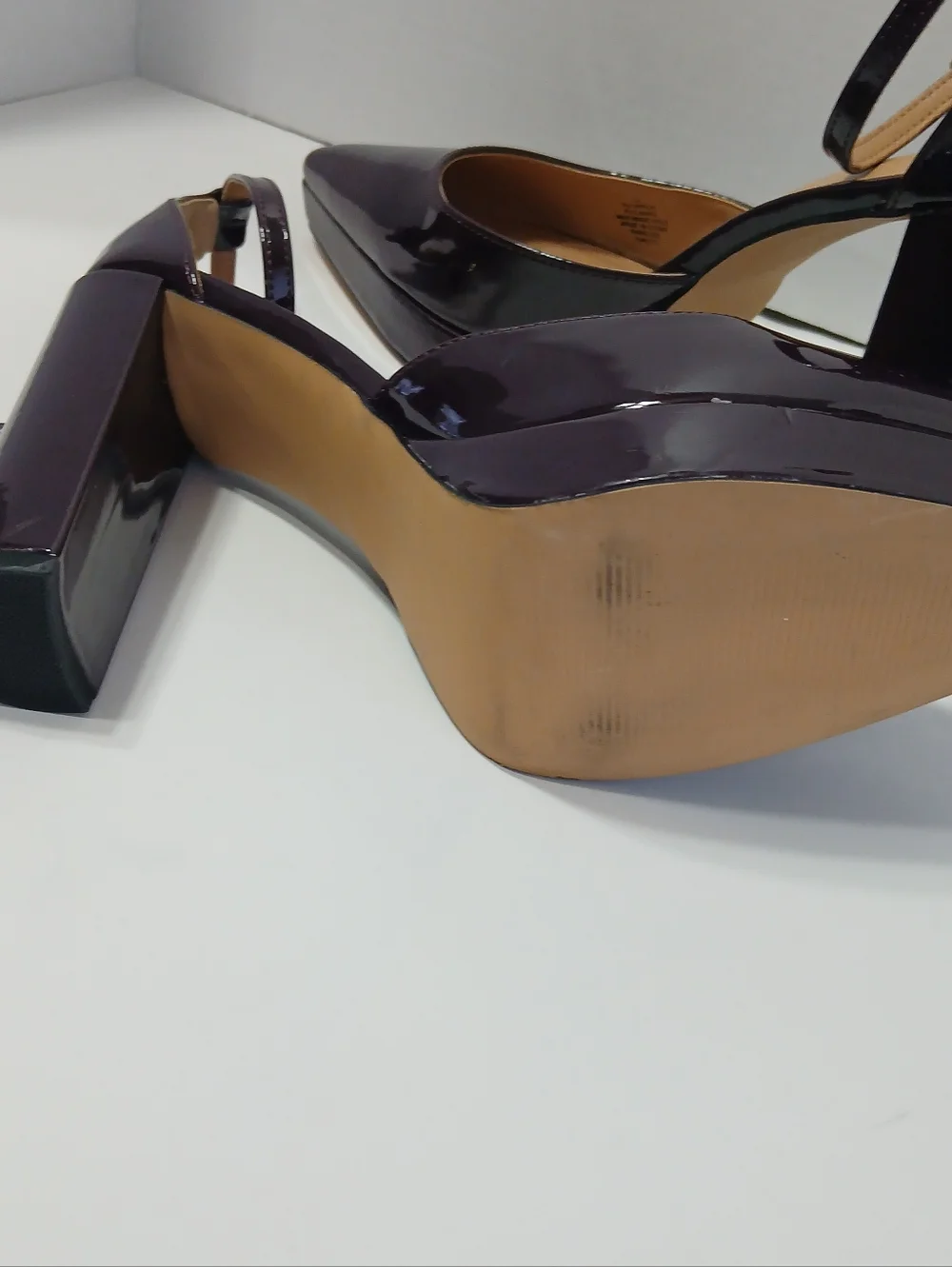 Express Patent Ankle-Strap Platform Pumps in Dark‎ Plum
